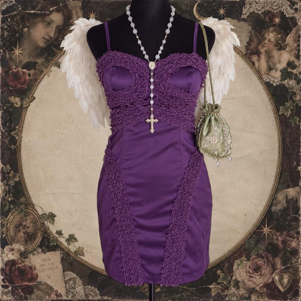 Grifflin Paris Purple Mini Dress Ruffle Y2K Fairy Dress